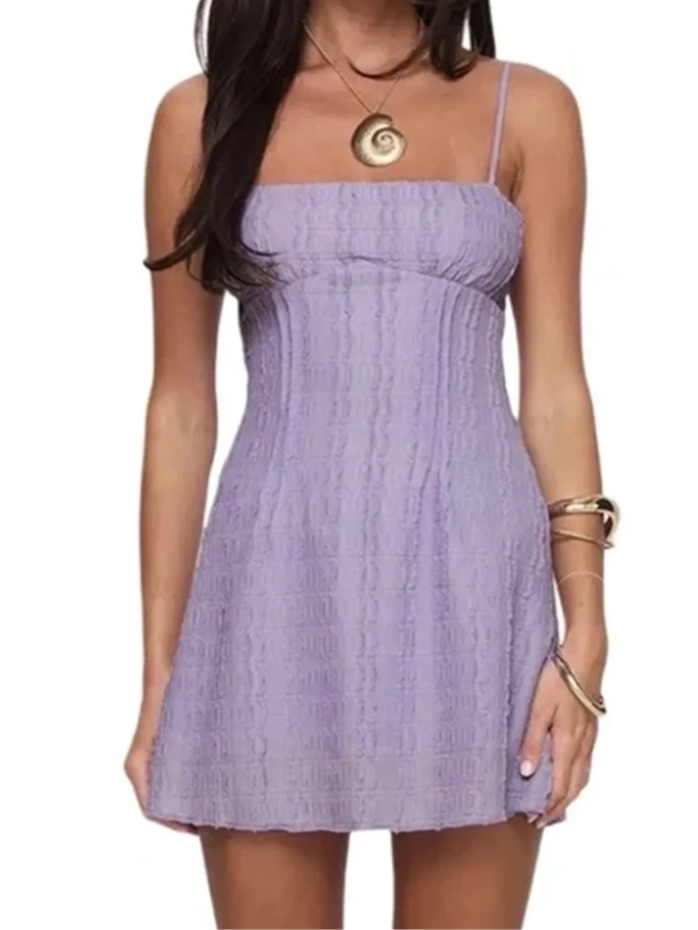 Princess Polly Melrose Nights Lilac Mini Dress Textured Empire Bust Sleeveless - Picture 1 of 16